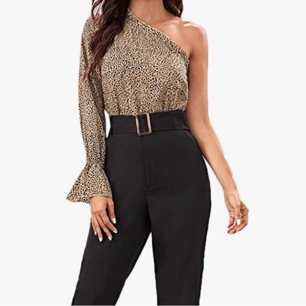 Leopard Print One Shoulder Blouse